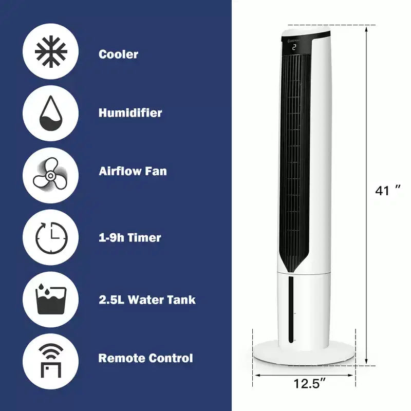 Costway 3-in-1 Verdunstungs-Luftkühler 41'' Tragbarer Turmventilator Luftbefeuchter