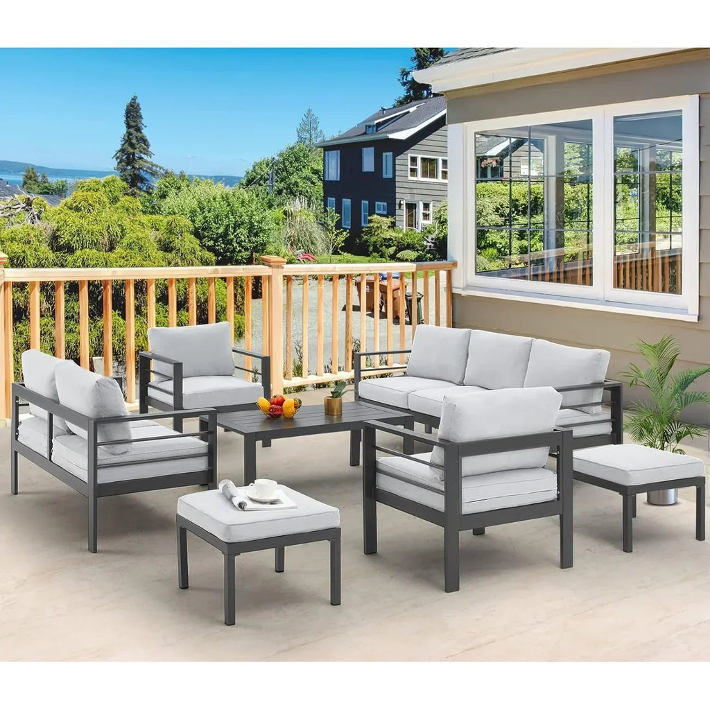 AECOJOY 7-teiliges Aluminium-Terrassenmöbel-Set Outdoor-Gesprächsgarnitur