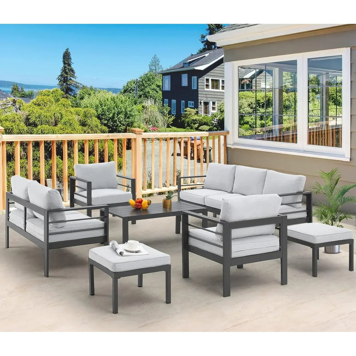 AECOJOY 7-teiliges Aluminium-Terrassenmöbel-Set Outdoor-Gesprächsgarnitur