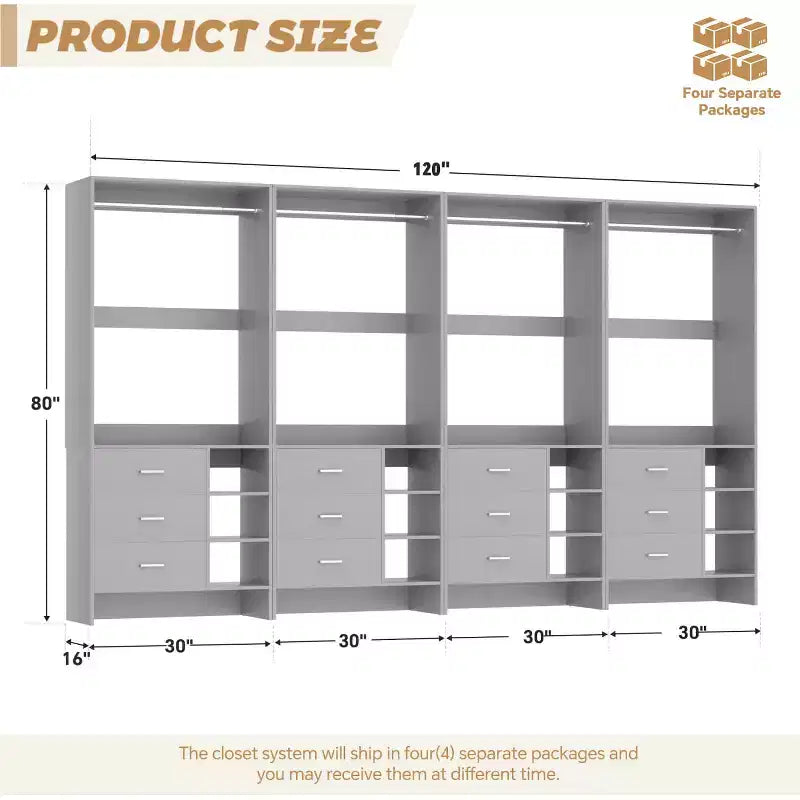 Besiost 4er-Set Kleiderschrank-Organizer mit Holzschubladen und Kleiderstangen