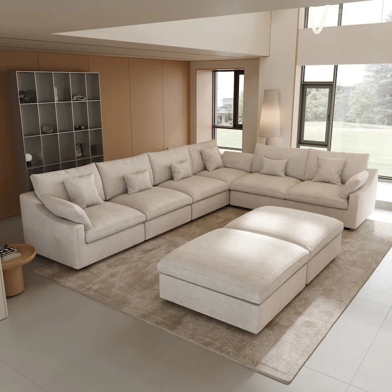 Großes Ecksofa aus Leinen für das Wohnzimmer-Set