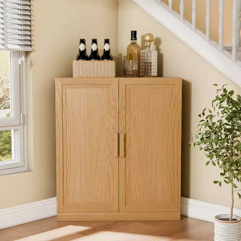Dovelina Eckschrank mit verstellbaren Einlegeböden, Anrichte, Buffet, Weinschrank, Küchen- und Esszimmerschrank mit Holztüren – 31H x 31W, 36H x 31W