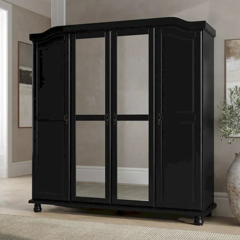 Palace Imports Kyle Kleiderschrank mit 4 Türen aus 100 % Massivholz und Massivholz- oder Spiegeltüren