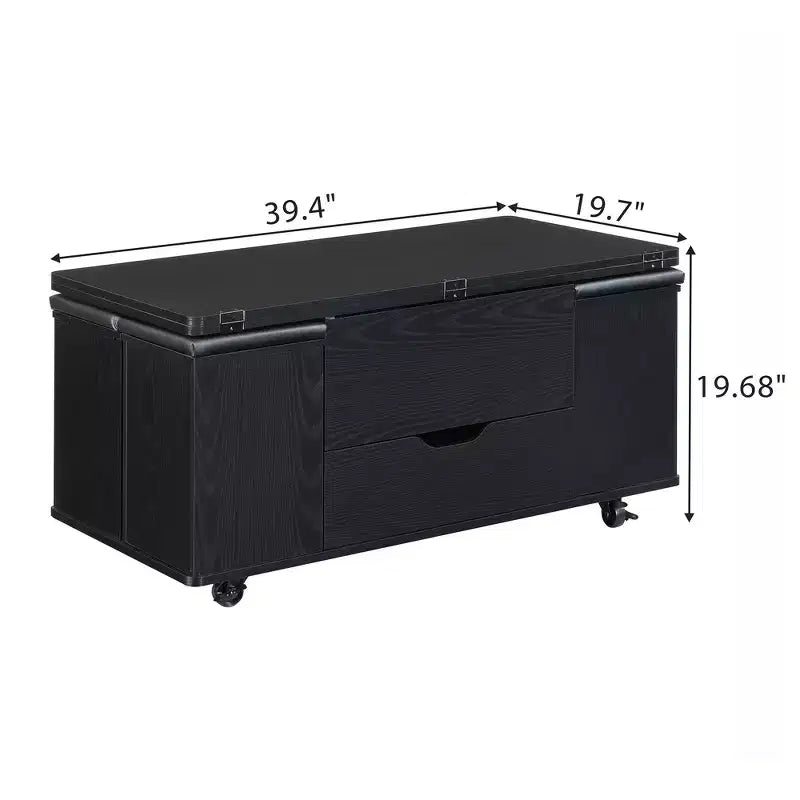 Multifunktionaler moderner Couchtisch mit Hebefunktion, verstecktem Stauraum, 4 Hockern und Rollen, perfekt für moderne Wohnbereiche