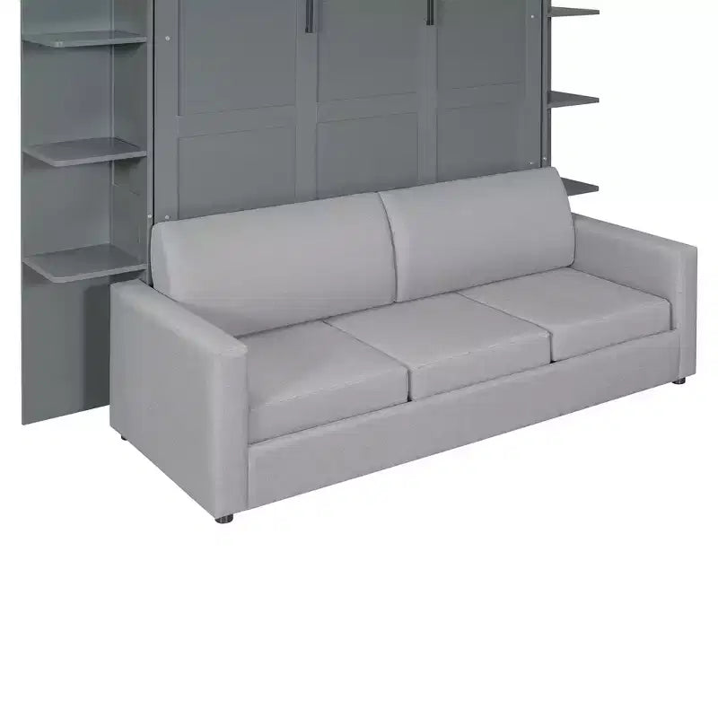 Whisen Modern Design Queen-Size Schrankbett mit Holzrahmen, Sofa und Regalen