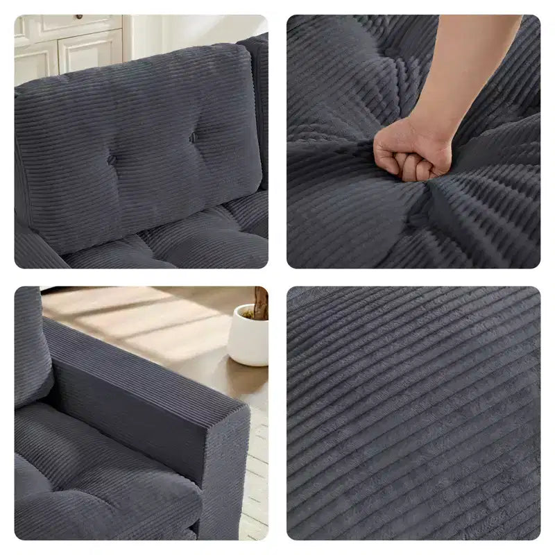 Mjkone 71" 2-in-1 Schlafsofa, umwandelbar, gerippter Stoff, klappbares Zweisitzer-Schlafsofa mit geknöpften Polstern, platzsparend