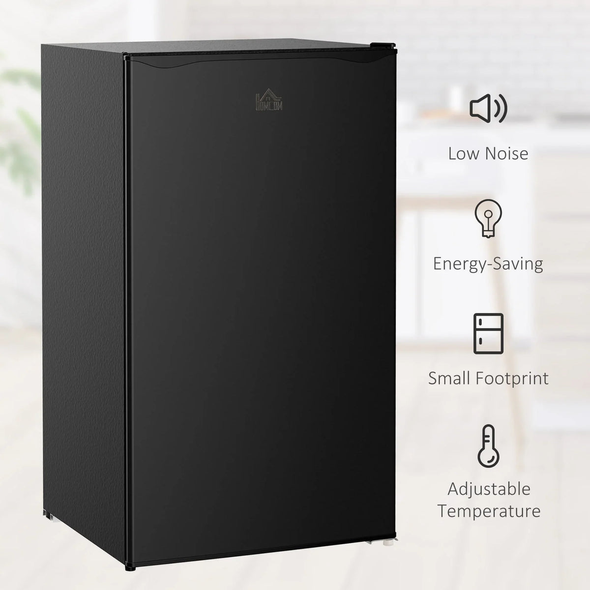 HOMCOM 90L Mini-Kühlschrank mit Gefrierfach, Kompakter Kühlschrank mit einer Tür und einstellbarem Thermostat für Schlafzimmer
