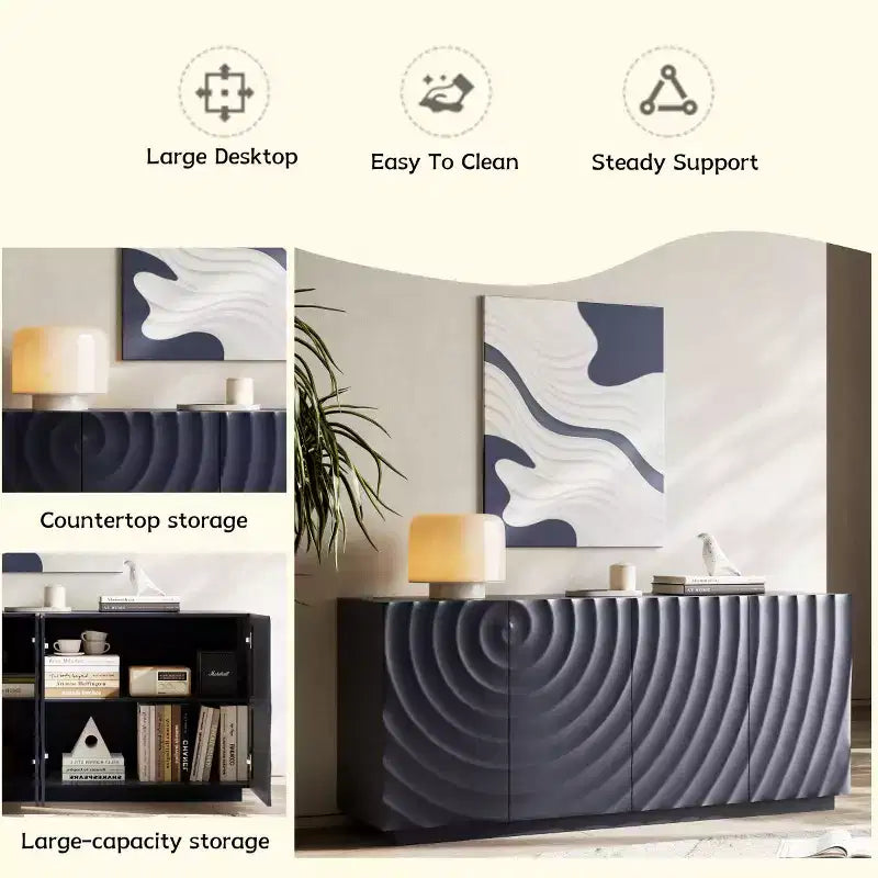 59 Modernes Spiral-Sideboard-Buffetschrank, flaches Kunst-Eingangs-Aufbewahrungsschrank mit 3D-Riffeltextur-Türen