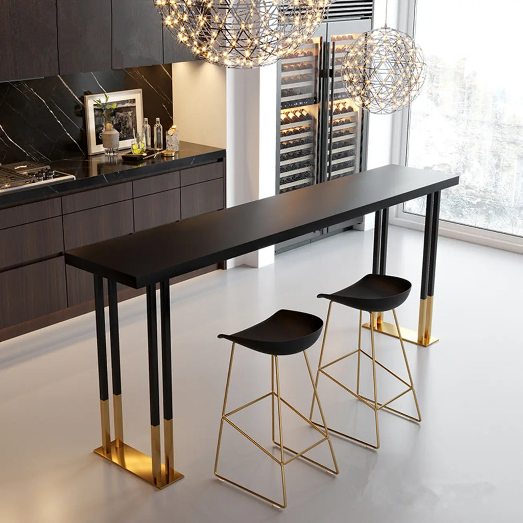Rechteckiger Bartisch aus Luxusholz mit goldenem Kufengestell für Esszimmer