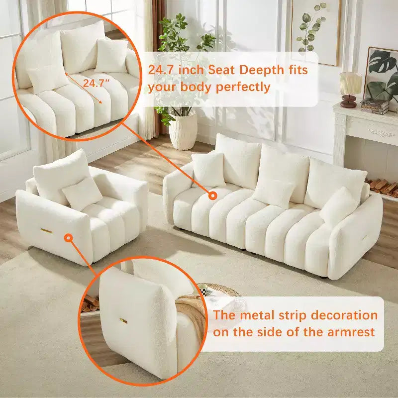 GDFStudio Alanna 79,5 Modernes 3-Sitzer-Sofa mit Teddyfell-Bezug und Kissen