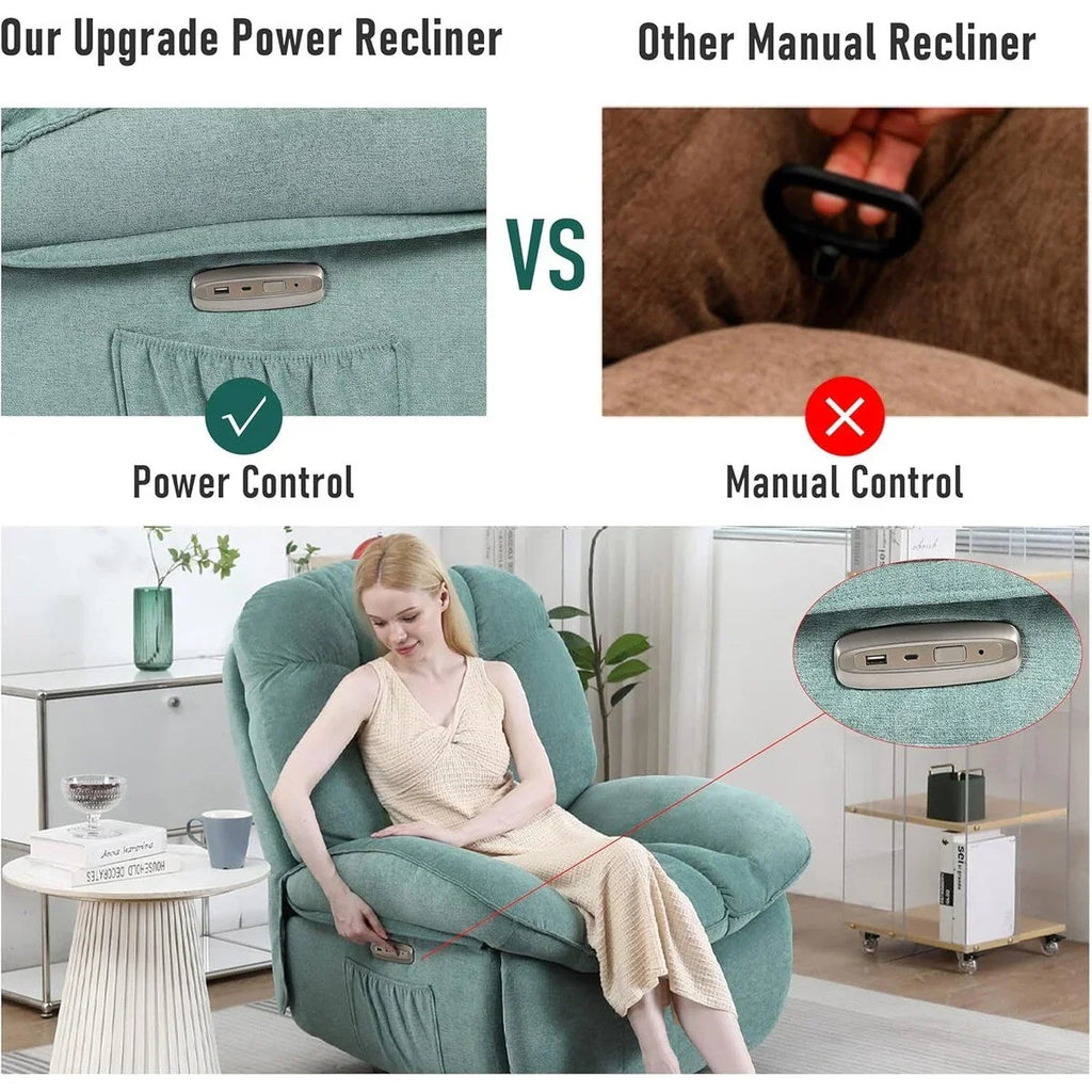 XINMICS Drehbarer elektrischer Relaxsessel, Massage-Schaukel-Liegesessel mit Heizfunktion, USB, USB-C und Seitentasche