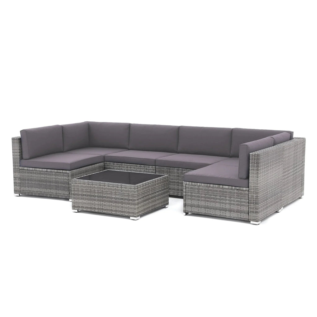7-teiliges Outdoor-Sofa-Set aus Korbweide/Stahl mit Polstern