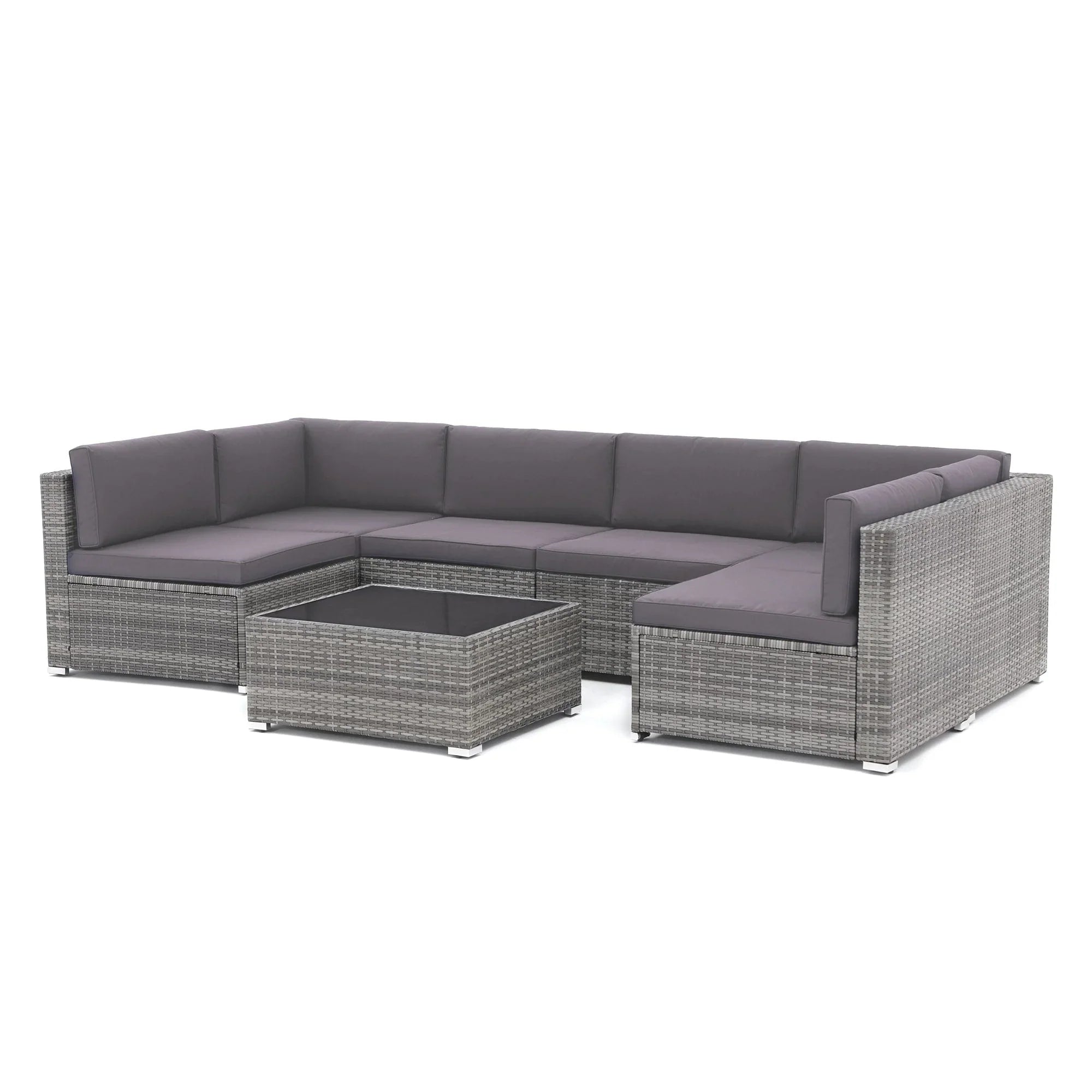 7-teiliges Outdoor-Sofa-Set aus Korbweide/Stahl mit Polstern