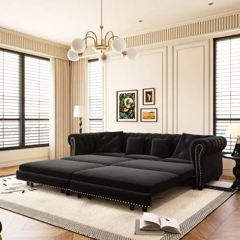 Whisen Velvet 3-in-1 Schlafsofa und wandelbares Schlafsofa im Kingsize-Format mit ausziehbarem Ottomane, getuftetem Design