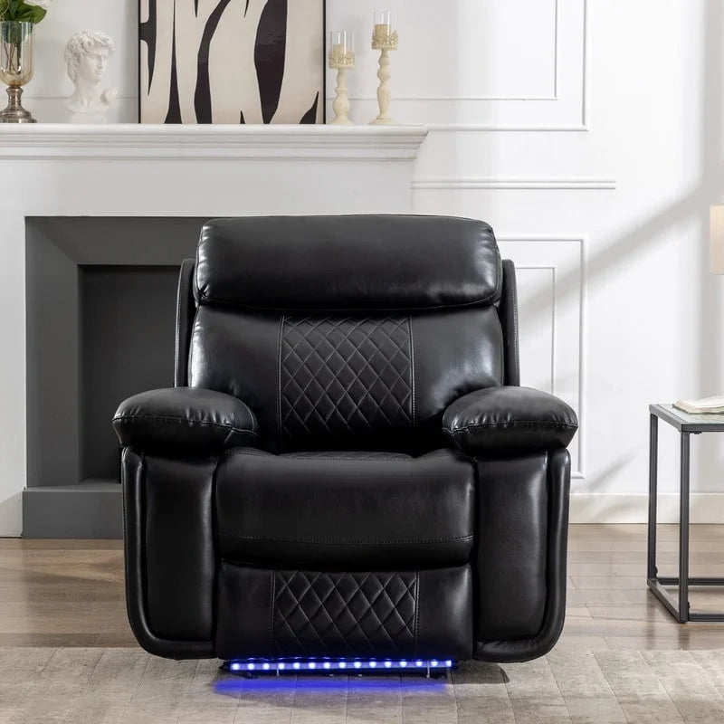 Elektrisches Liegesofa mit kabelloser Ladestation, Leselampe, LED-Beleuchtung für Wohnzimmer, Kunstleder, AC-/USB-Anschluss, Getränkehalter, Schwarz