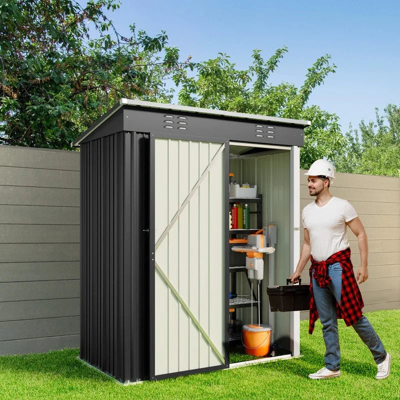 Outdoor-Geräteschuppen aus Metall mit abschließbarer Tür für Gartenmöbel und Werkzeuge