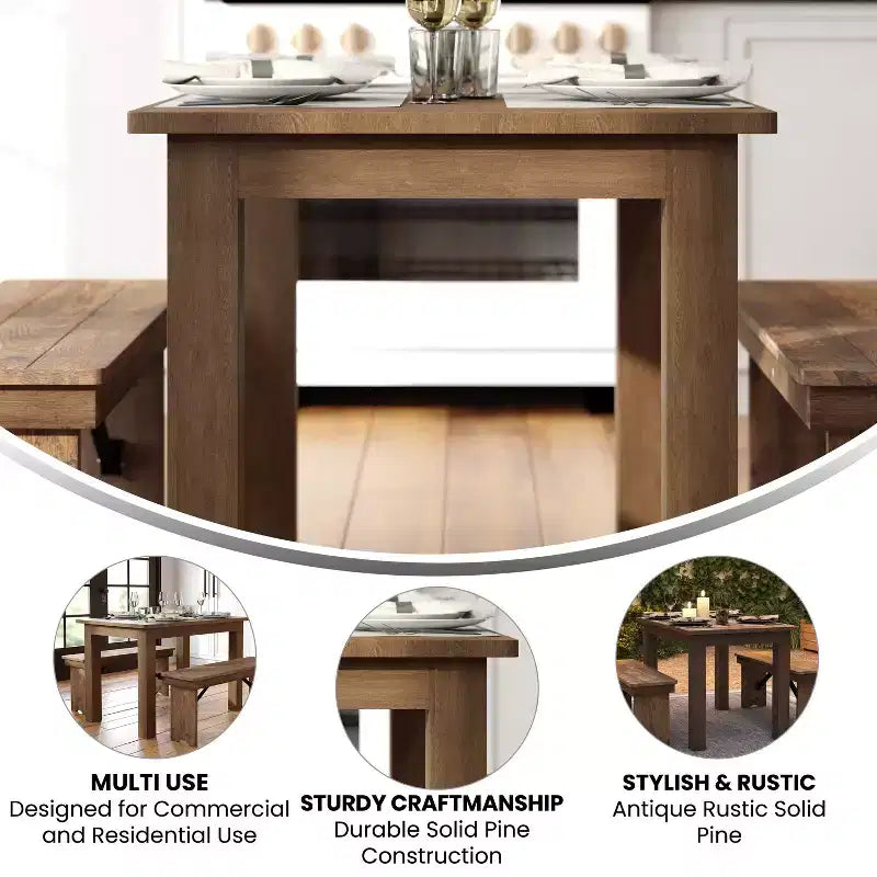Flash Furniture 46 x 30 rechteckiger Esstisch aus massiver Kiefer im Landhausstil