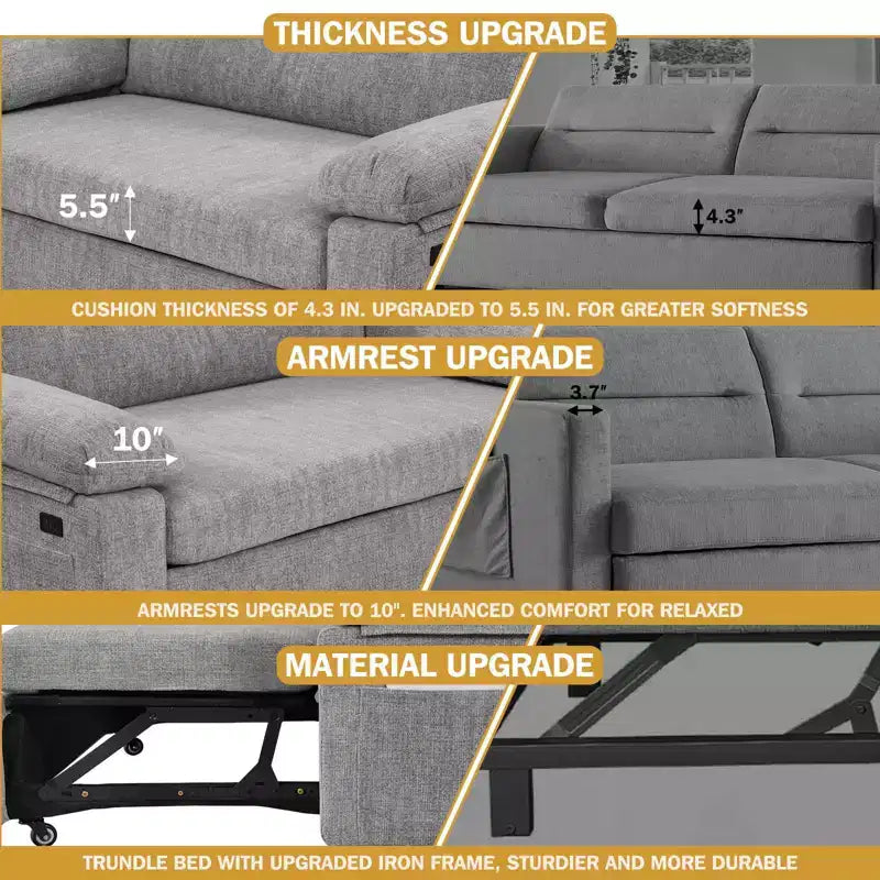 Dyonery 3-in-1 Schlafsofa, Ausziehbares Schlafsofa mit verstellbarer Rückenlehne
