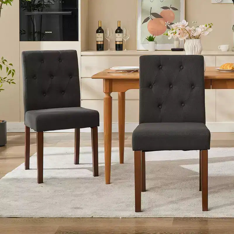 Parsons Esszimmerstühle mit Knopfheftung, 6er/4er-Set – Polsterstühle aus Stoff mit Holzbeinen & gepolsterten Sitzen – Wohnzimmer- und Küchenmöbel