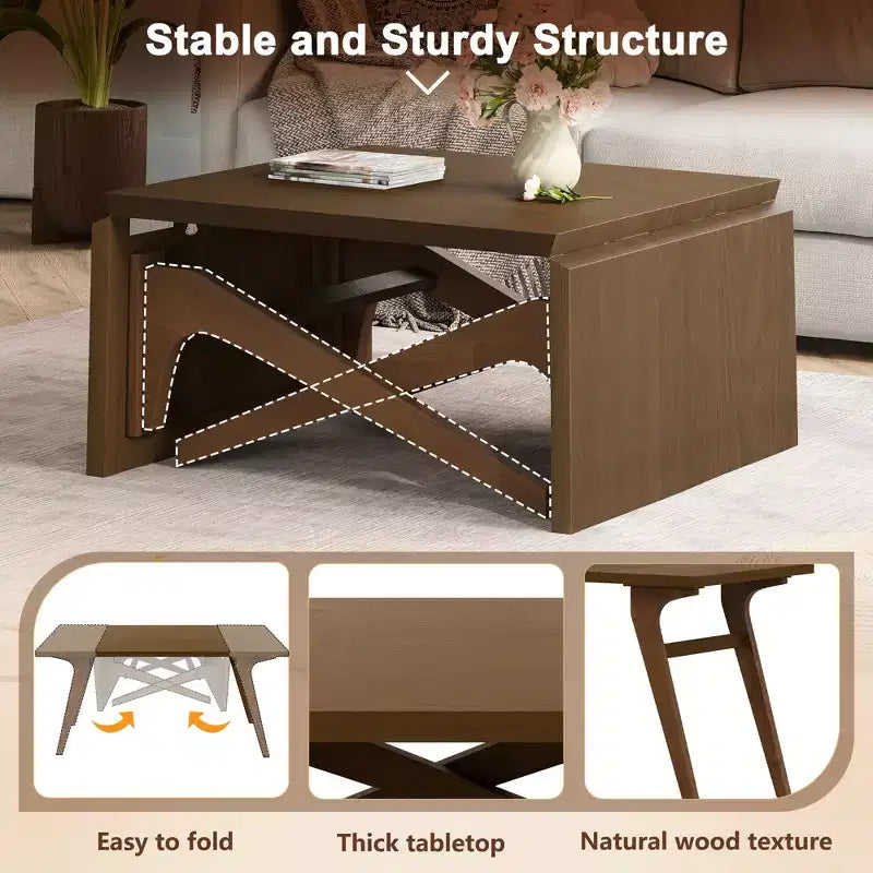 2-in-1 Couchtisch, ausziehbarer Esstisch, höhenverstellbarer Tisch für Zuhause & Büro, platzsparend – ModernLuxe
