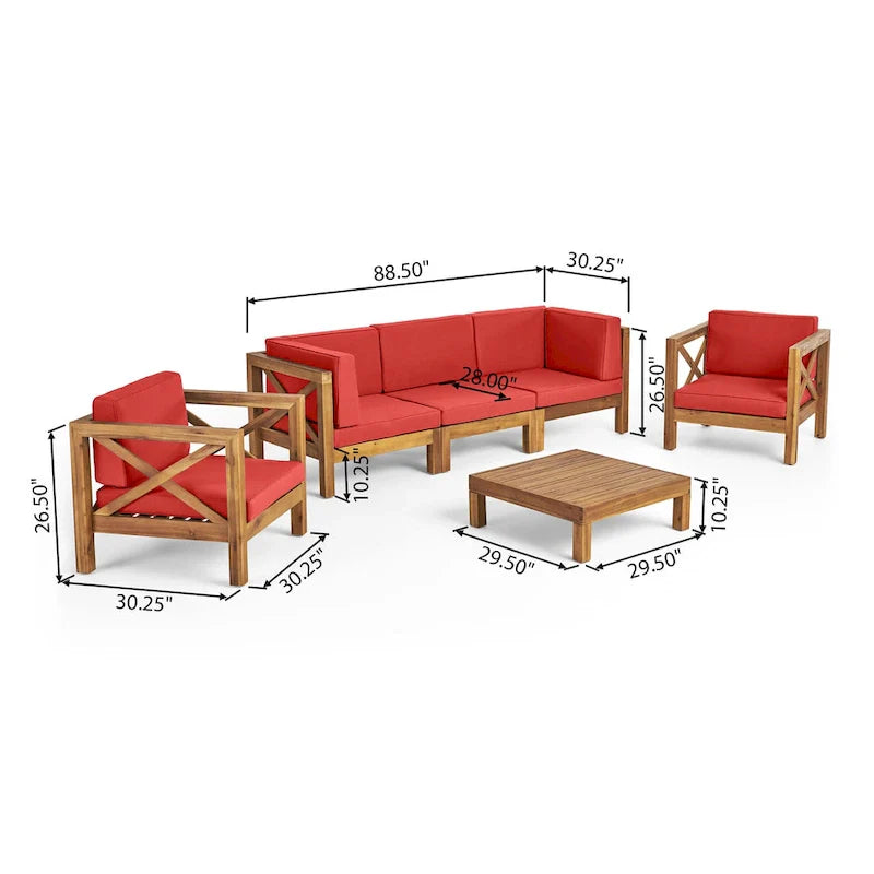 Brava 6-teiliges Loungeset aus Akazienholz von Christopher Knight Home für den Außenbereich
