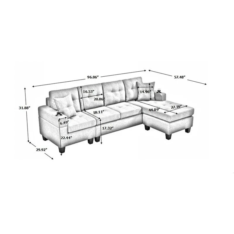 Schnittsofa-Wohnzimmer mit L-förmigem Chaiselongue und Getränkehalter