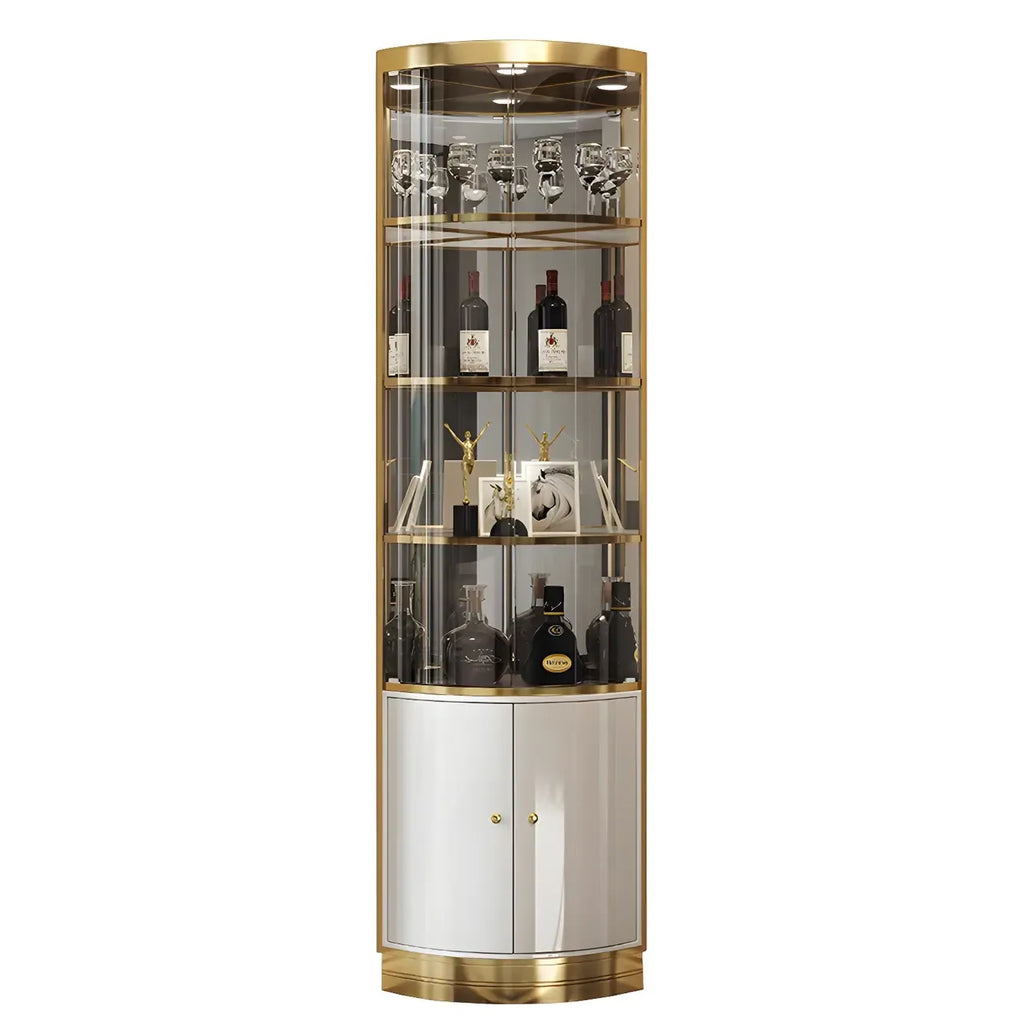 Glam Glossy Glas Gold Metall Abgerundete Display-Eckvitrine
