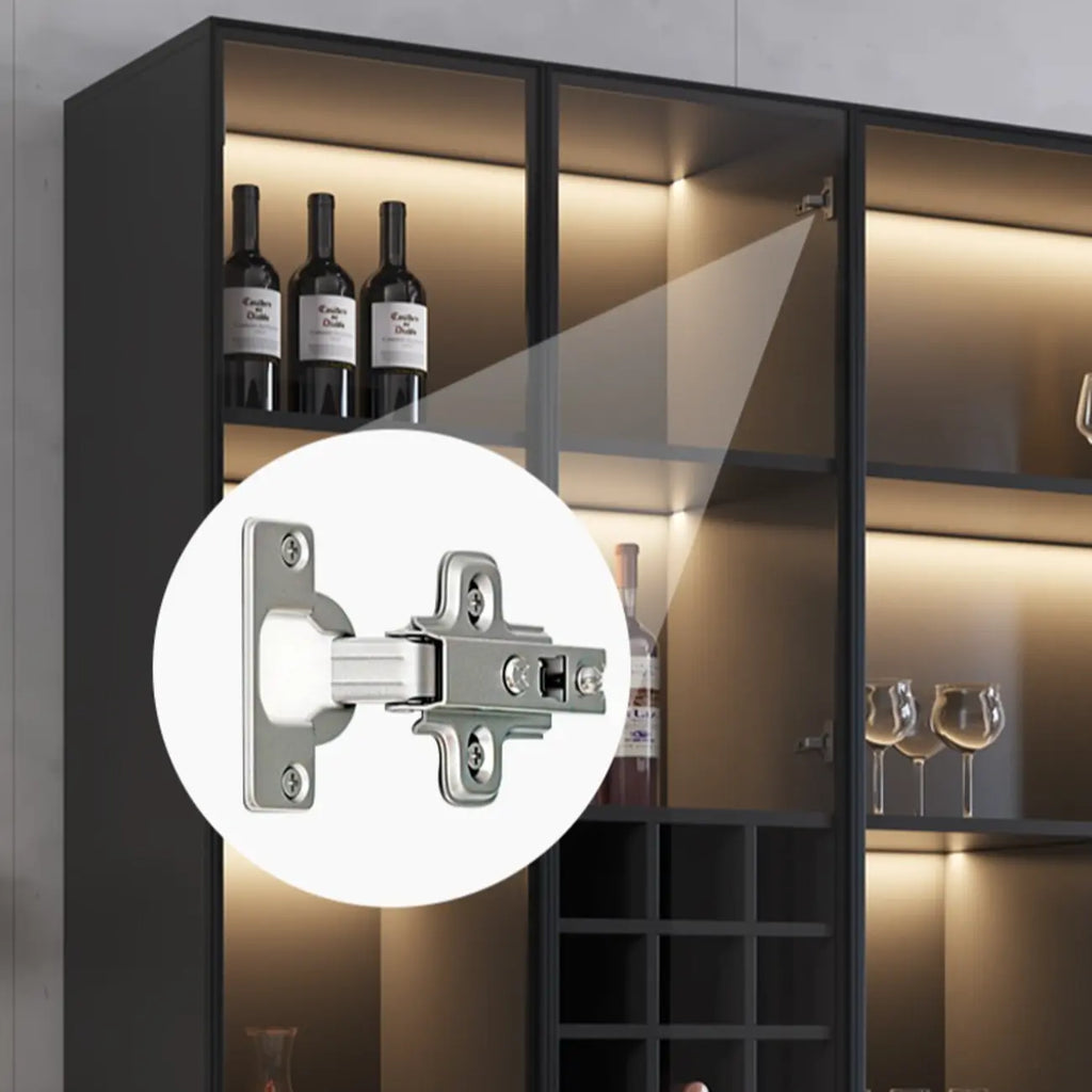 Minimalistisches Weinschrankregal aus schwarzem Holz mit Glastür