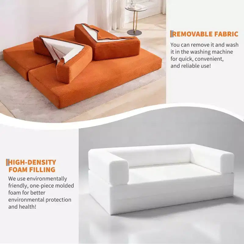 Schlafsofa, 78.8 5-in-1 Klappmatratze/Liegesofa, Stahlrahmen mit fester Form, Cord mit Kissen