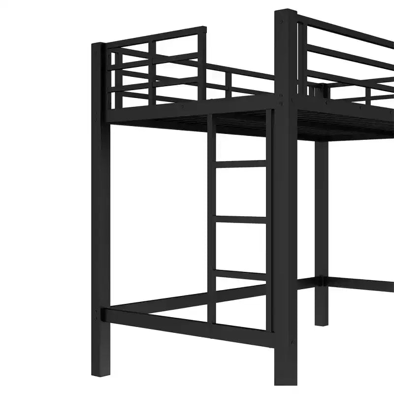 Metall-Hochbett, platzsparendes Hochbettgestell mit zwei Leitern und Schutzgittern, Schwarz – ModernLuxe
