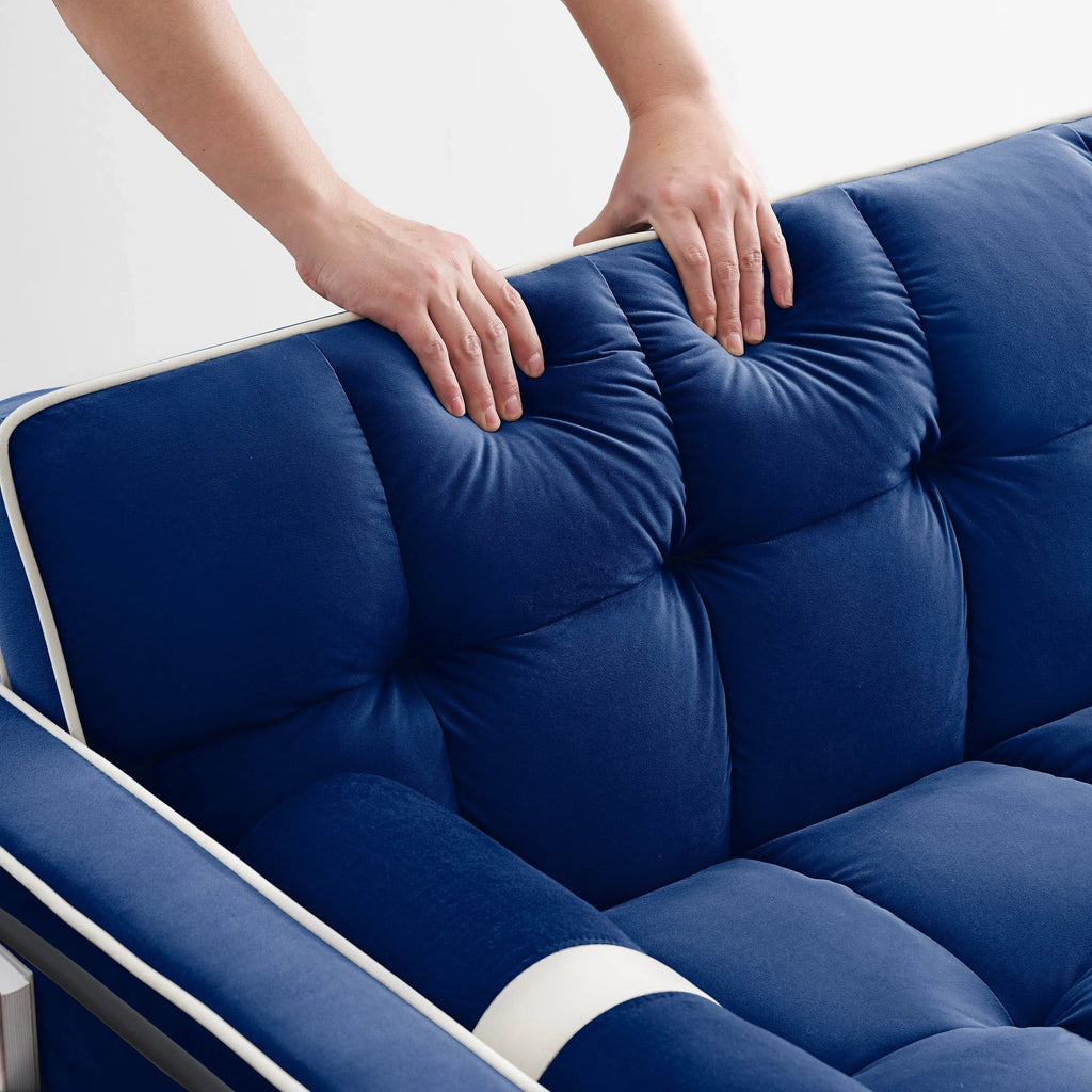 Samt-Schlafsofa zum Umbauen, 140 cm, 2-Sitzer, mit Ausziehbett, verstellbarer Rückenlehne, Seitentaschen und Handyhalterung