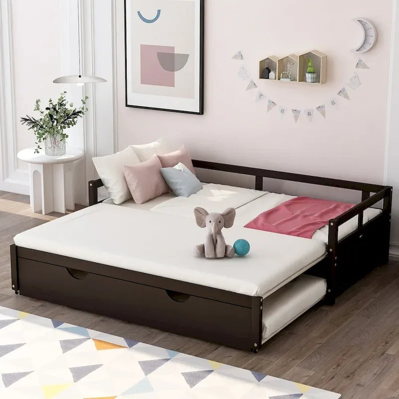 Ausziehbares Tagesbett mit Ausziehfunktion, Holztagesbett mit Ausziehfunktion
