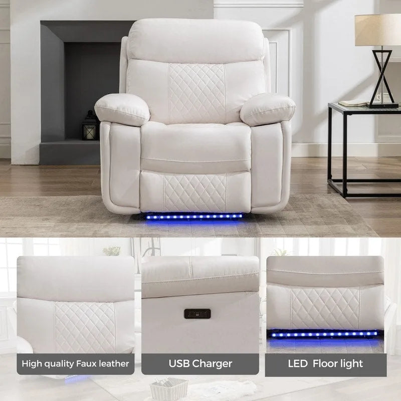 Elektrisches Liegesofa mit kabelloser Ladestation, Leselampe, LED-Beleuchtung für Wohnzimmer, Kunstleder, AC-/USB-Anschluss, Getränkehalter, Schwarz
