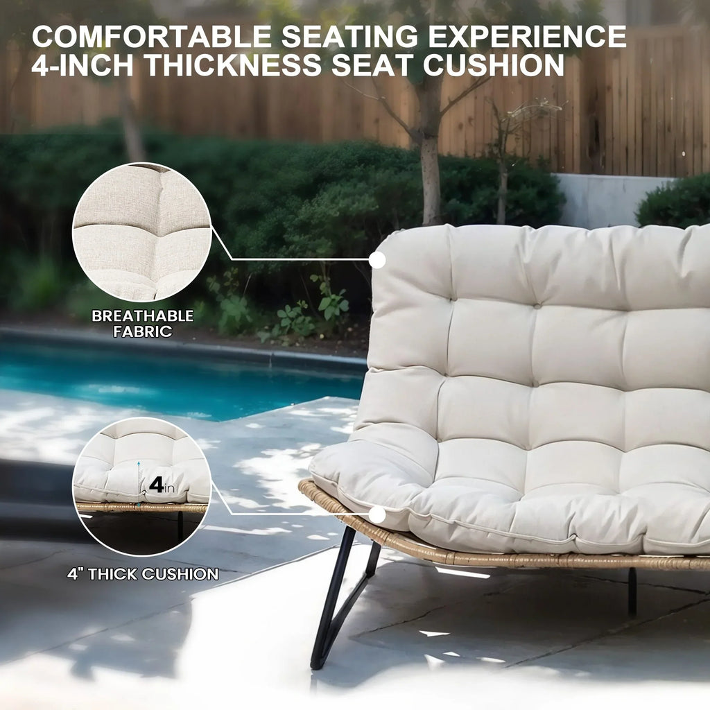 Doppelsessel Papasan mit Kissen, wetterfestes PE-Rattan und Metallrahmen für Innen- und Außenbereich