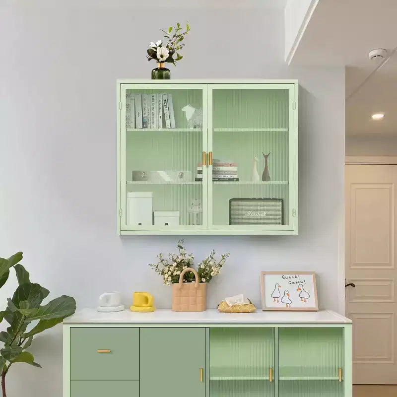 Okak Moderner 2-türiger Wandschrank mit 3-stufigem Stauraum und Glastüren für Flur/Esszimmer/Wohnzimmer/Küche