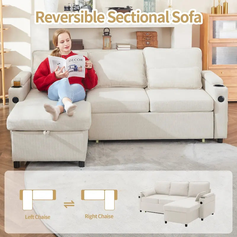 80 L-förmiges Schlafsofa, Sofabett mit Ausziehbett, umwandelbares Schlafsofa