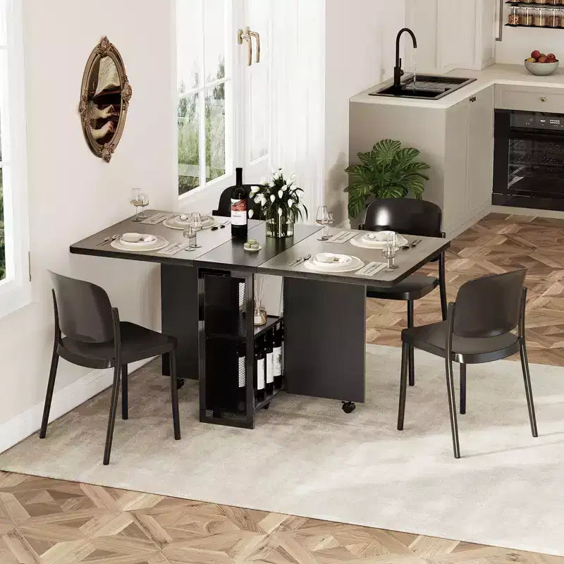 Klappbarer Esstisch für die Küche, platzsparender Esstisch, ausziehbarer Küchentisch mit Klappen und 6 Rollen für kleine Räume