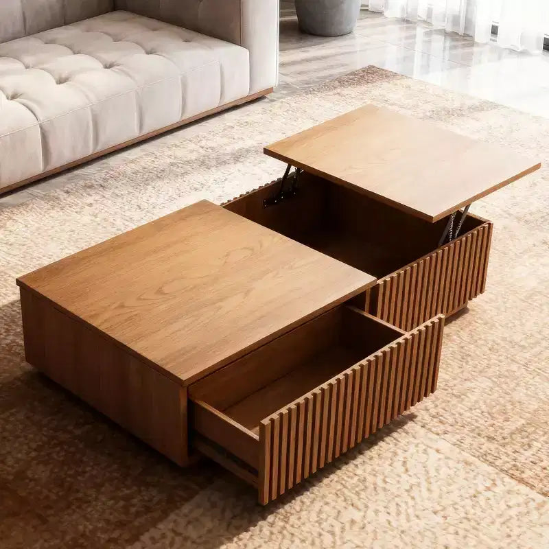 51.1 Couchtisch mit hochklappbarer Platte im Mid-Century Modern-Stil, rechteckiger Wohnzimmertisch aus Walnussholz
