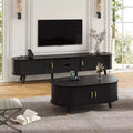 CLIHOME TV-Schrank und Couchtisch-Set aus Holz im Farmhouse-Stil mit Ladestation, ovales, gerilltes Medienboard für Fernseher bis 80 Zoll
