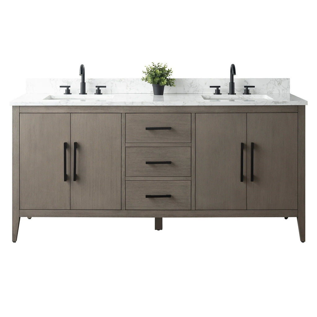 Vanity Art 72 Zoll Badezimmer-Waschtischunterschrank mit Doppelwaschbecken und Kunstmarmorplatte