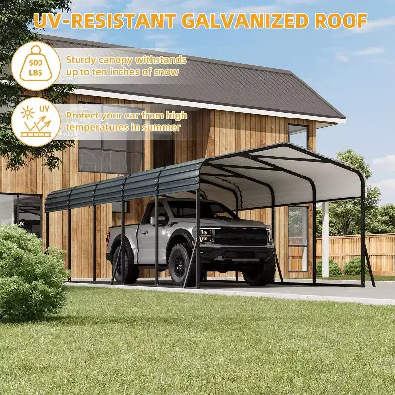 LinTimes 3,66 x 7,32 m Metall-Carport mit verzinktem Stahldach, pulverbeschichtetem Rahmen, wasserdichtem Unterstand für Fahrzeuge, Schutz für den Außenbereich
