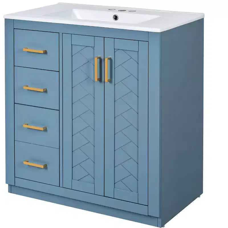 30 Zoll Einzelwaschtisch-Badschrank mit Unterschrank und 3 Schubladen – Schwarz / Blau / Grün / Indigo / Weiß