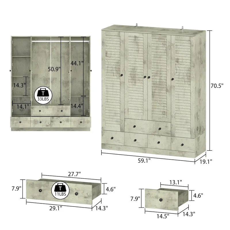 Kleiderschrank Hochschrank Schrank 59B Großer Freistehender Kleiderschrank Weiß