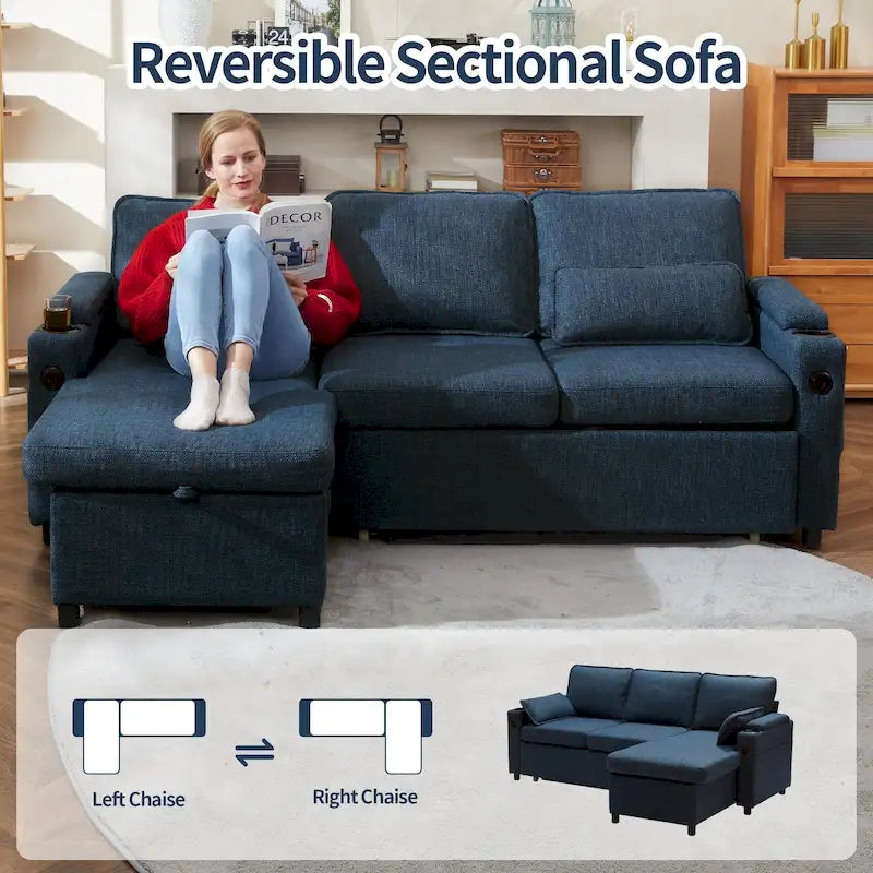 80 L-förmiges Schlafsofa, Sofabett mit Ausziehbett, umwandelbares Schlafsofa