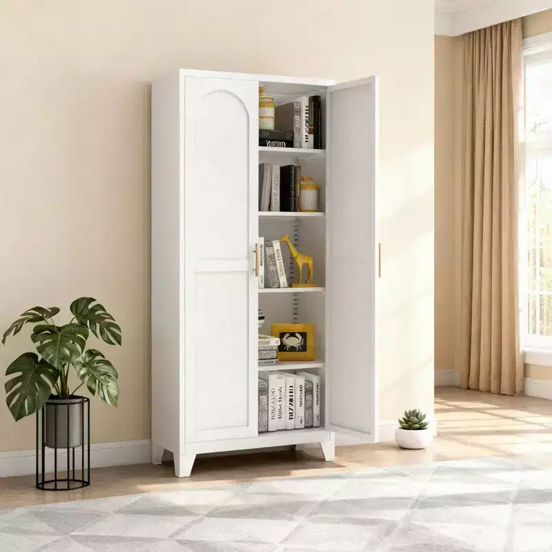 Homy Casa 4-türiger Aufbewahrungsschrank mit Rattaneinsätzen und verstellbaren Einlegeböden für Wohnzimmer, Esszimmer oder Flur, Schwarz und Natur