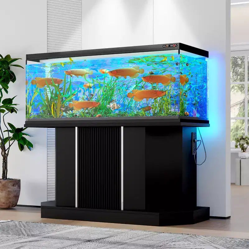 GDFStudio Logan Moderner Aquarienunterschrank aus Holz mit Steckdosenleiste und Aufbewahrungsschrank