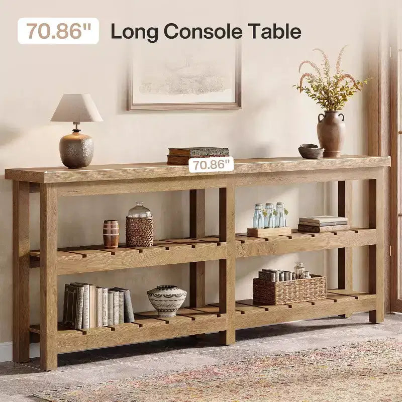 Tribesigns 70.86 extra lange Konsolentisch, Bauernhaus-Stil 3-stöckiger Eingangstisch, Holz-Sofa-Tisch hinter der Couch für Wohnzimmer, Flur, Foyer