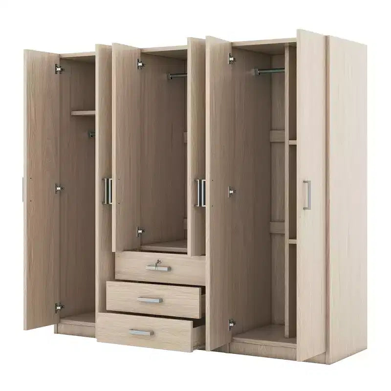 6-türiger Holz-Kleiderschrank mit Schubladen für das Schlafzimmer