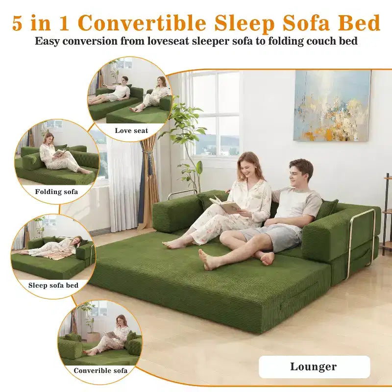 Dyonery 78 Klappsofabett, umwandelbare Kordsofa-Couch, King-Size-Bodenschläfer, 4-in-1 DIY-Kombination, modulares Sofabett, ausklappbares bequemes Sofa.