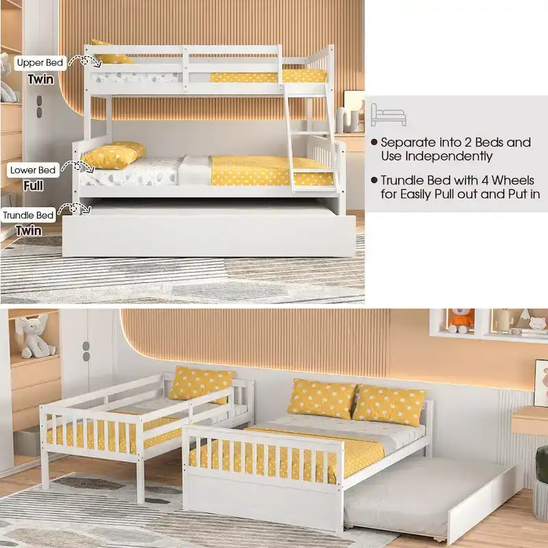 Gymax Etagenbett Twin über Full mit Twin-Ausziehbett, umwandelbar zur Plattform